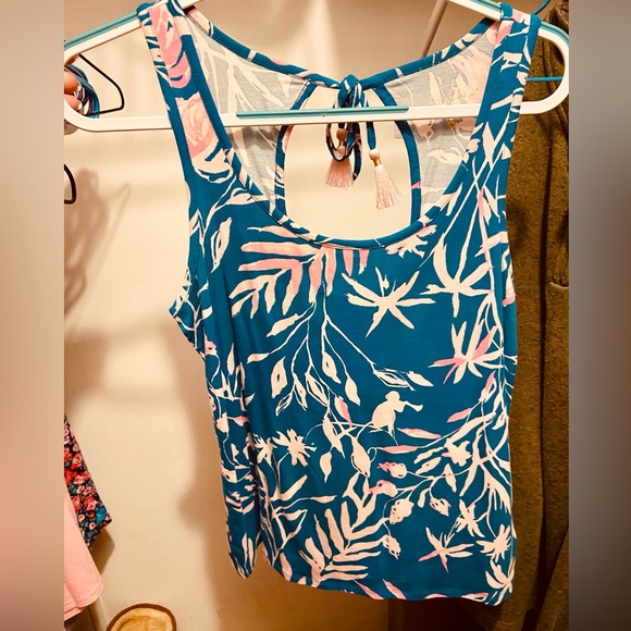 LILLY PULITZER | Teal & Pink Noemi Fringe Tank | S - Picture 3 of 4